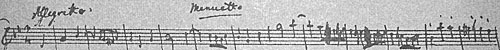Mozart's autograph of the first staff of the minuet of his Symphony # 40