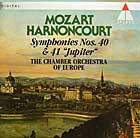 Nikolas Harnoncourt and the Chamber Orchestra of Europe play the last two Mozart Symphonies (Teldec CD cover)