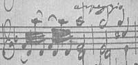 Bach's notation of arpeggiated chords in the chaconne from the Second Partita - autograph score