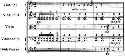 The opening of Beethoven's Ninth Symphony -- uncertain tonality, melody and rhythm