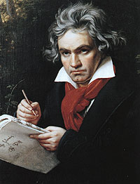 1819 oil painting by Joseph Carl Stieler of Beethoven writing the Missa Solemnis