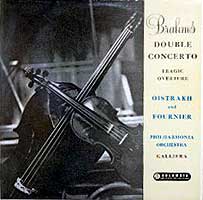 David Oistrakh and Pierre Fournier play the Brahms Double Concerto, Alceo Galliera conducting (English Columbia LP cover)