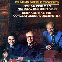 Itzhak Perlman and Mstislav Rostropovich play the Double Concerto, Bernard Haitink conducting (EMI CD cover)