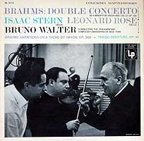 Isaac Stern and Leonard Rose play the BrahmsDouble Concerto, Bruno Walter conducting (Columbia LP cover)