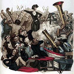 1846 caricature of Berlioz conducting his mammoth orchestra