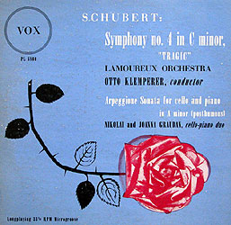 Klemperer conducts the Schubert Symphony # 4 (Vox LP cover)