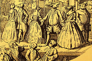 William Hogarth print of a performance of the Beggar's Opera, depicting the characters as animals